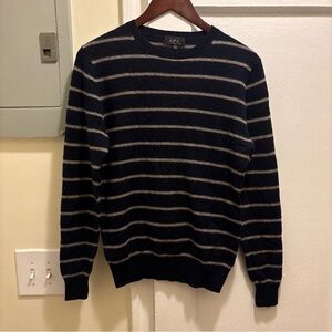 A.P.C. Men's vintage cashmere Navy Striped Crewneck Sweater size Small